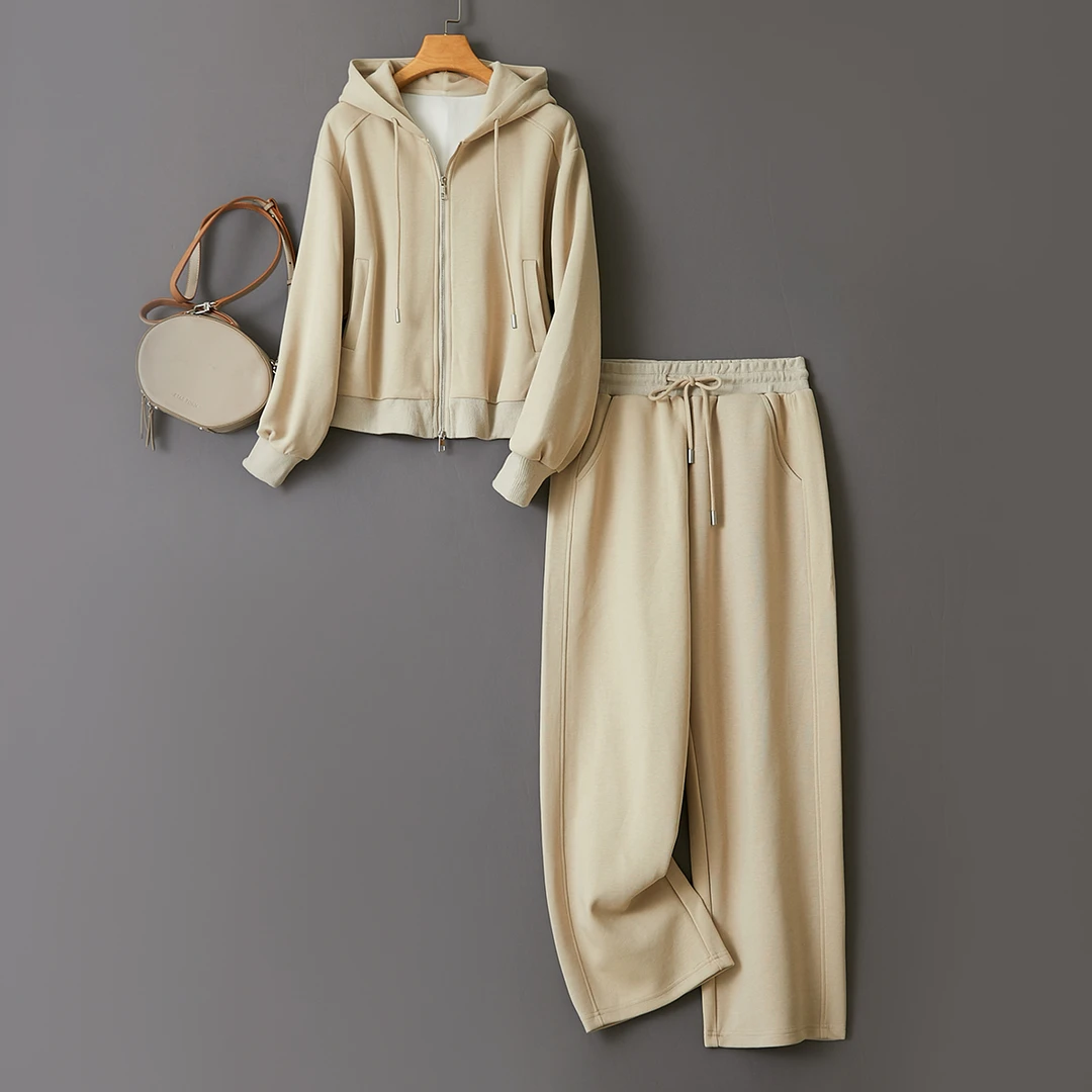 特！门店3/5&9！一套出街~棉感舒适连帽高腰休闲阔腿套装女 L72609