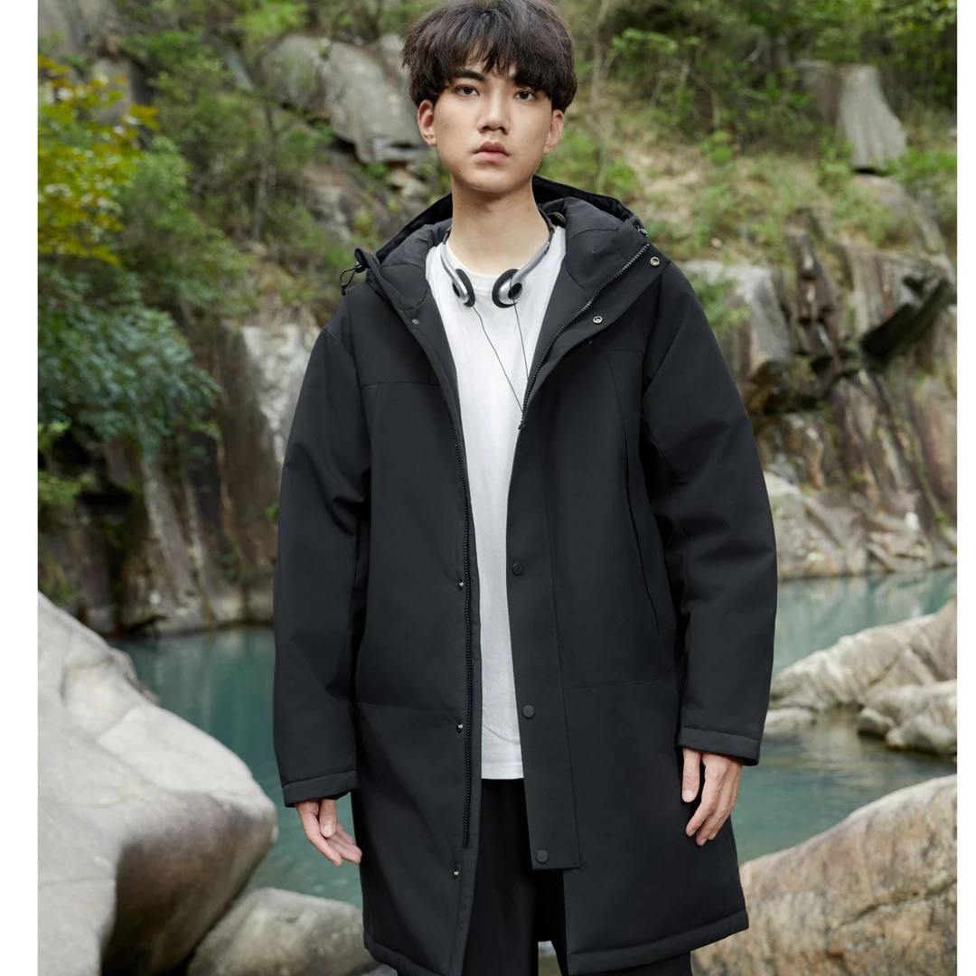 斯凯奇户外雅钻梭织长款羽绒外套男款中长款保暖冬季加厚L424U307