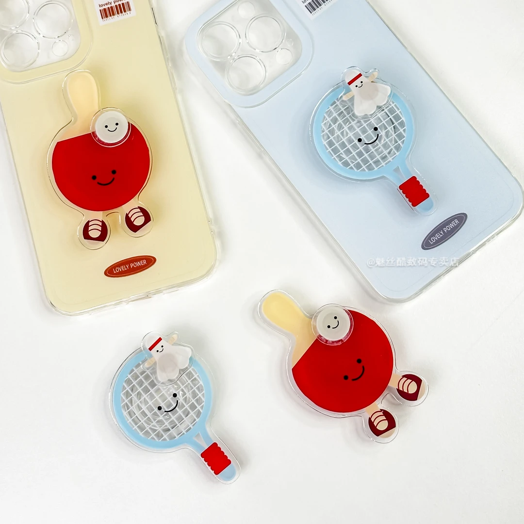 乒乓羽毛球可旋转气囊手机支架粘贴式伸缩亚克力手机气囊支架滴胶