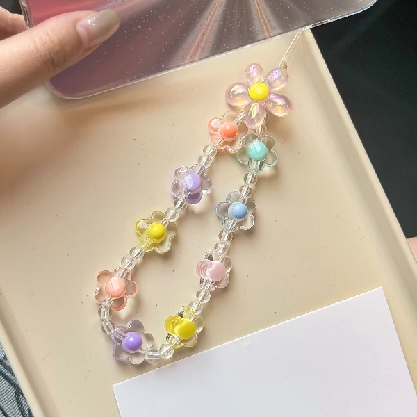 原创串珠花朵手机壳链条DIY挂链ccd相机挂链ins小众防丢手机挂绳