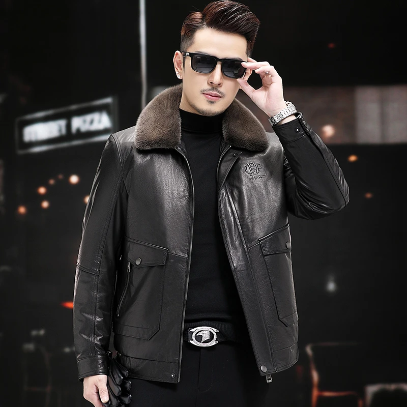 海宁皮衣男真皮羊羔毛内胆皮夹克加厚外套【3311】