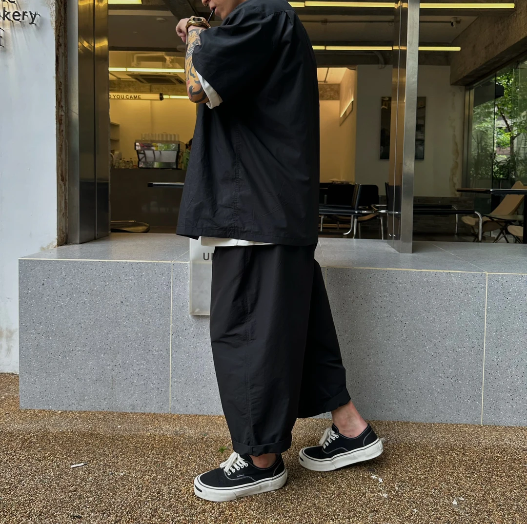 【日系/阔版】夏季薄款透气阔版九分老爹裤宽松休闲小众复古66003