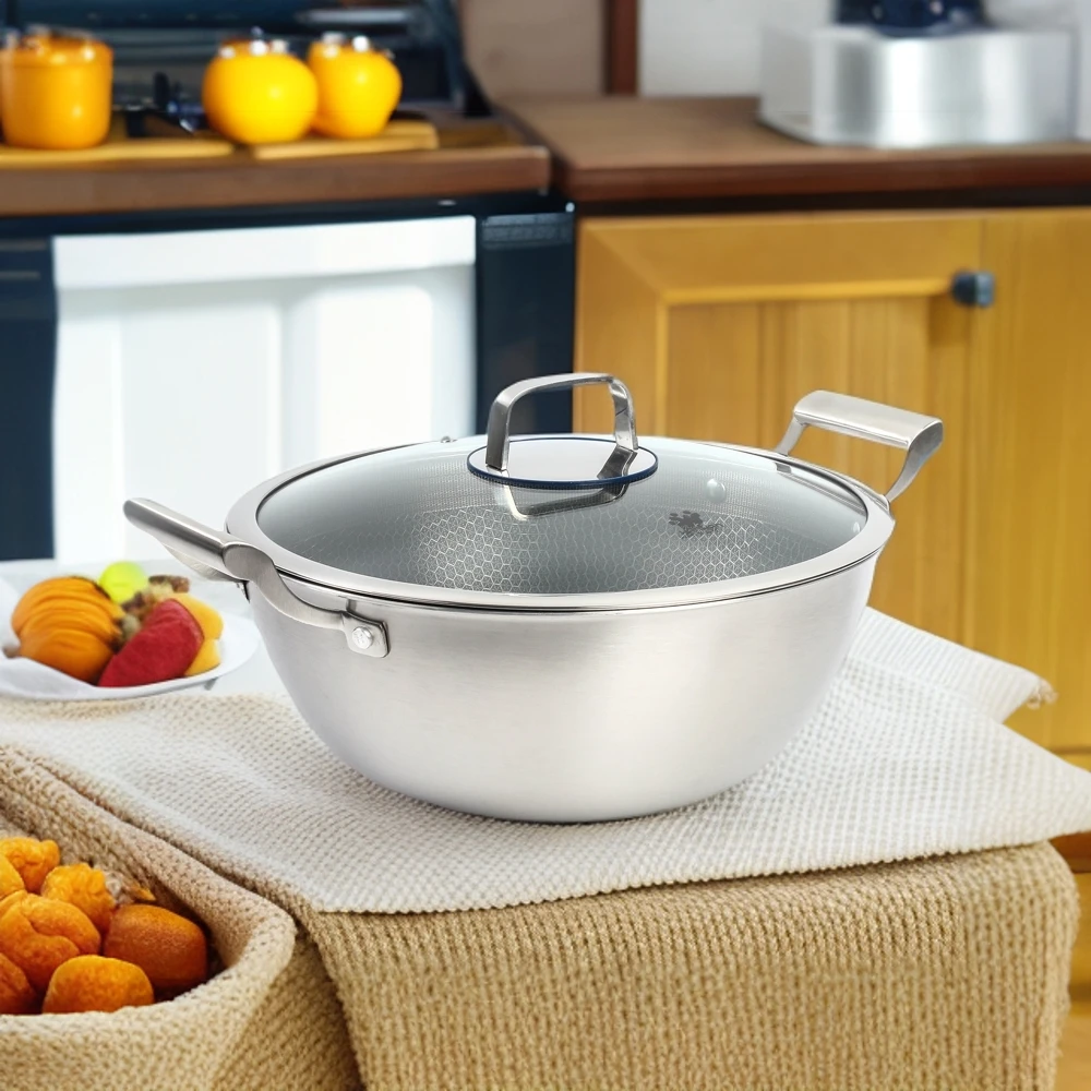 wahwah/哇哇304不锈钢家用大容量不粘锅7.6升直径32㎝炒锅