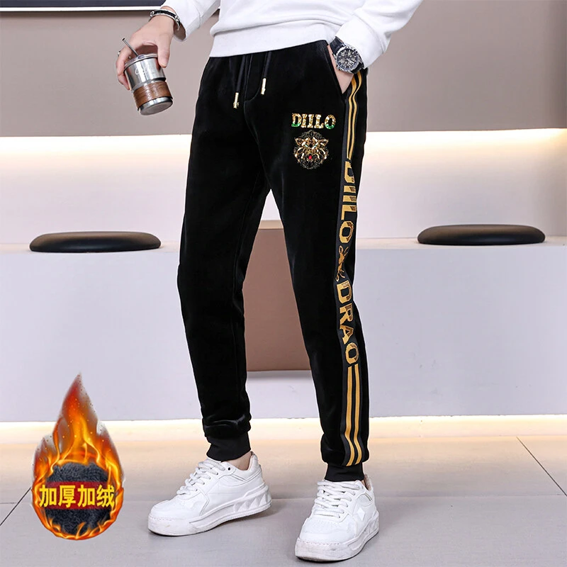 欧货男士冬款时尚潮流灯芯绒帅气百搭修身小脚弹力加绒保暖休闲裤