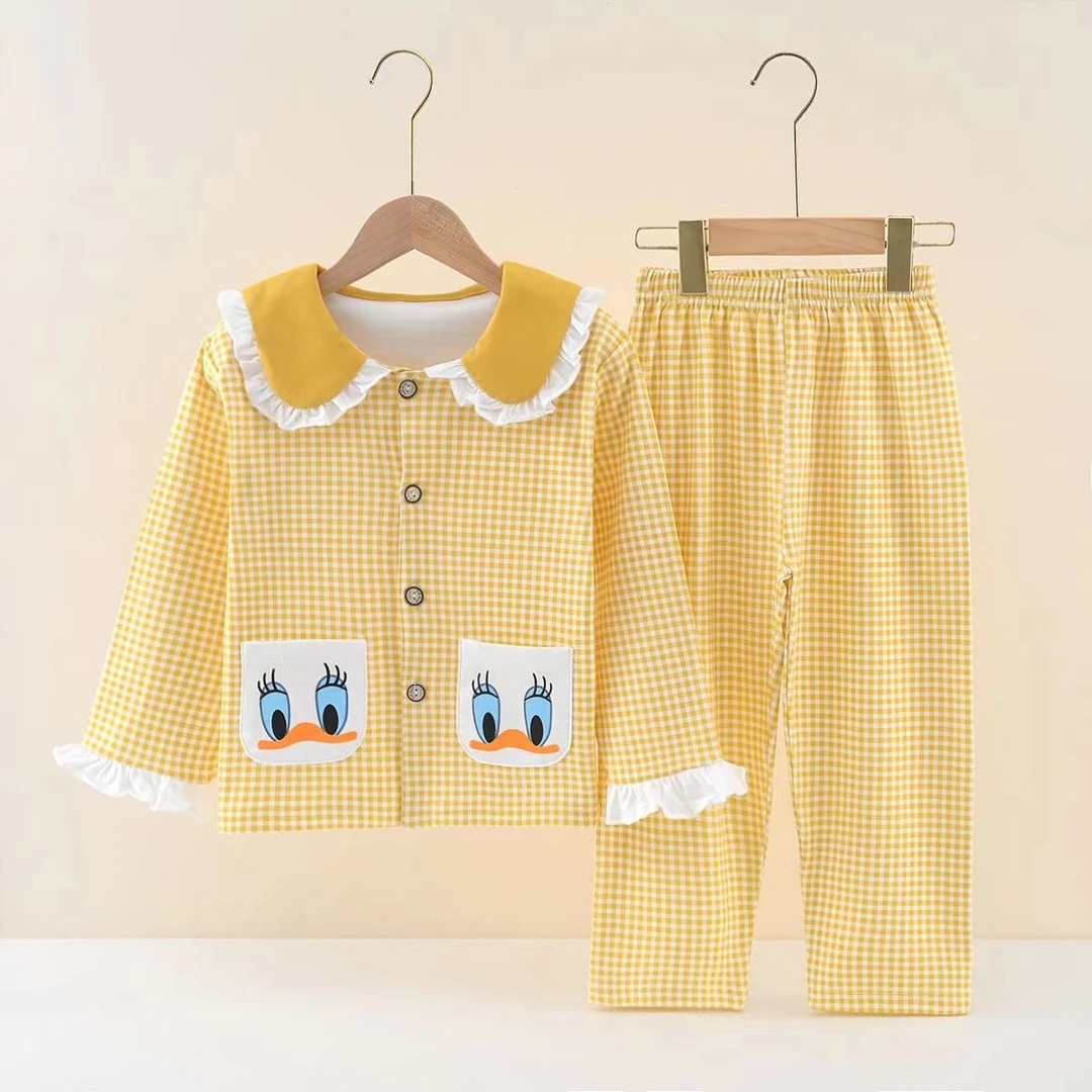 儿童纯棉睡衣居家服套装小童中童大童女童男童春秋款长袖卡通睡衣