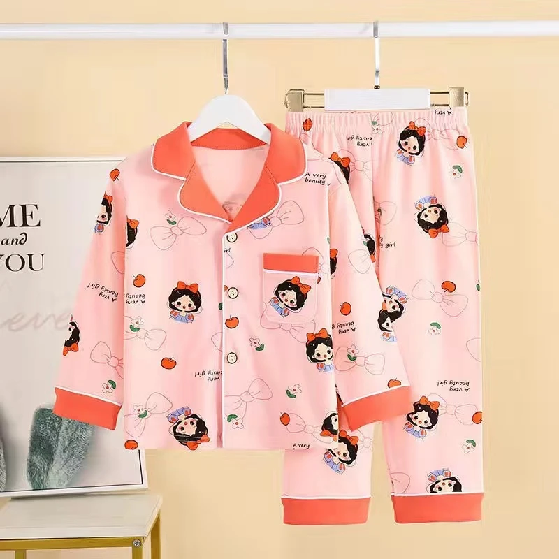 儿童纯棉睡衣居家服套装小童中童大童女童男童春秋款长袖卡通睡衣