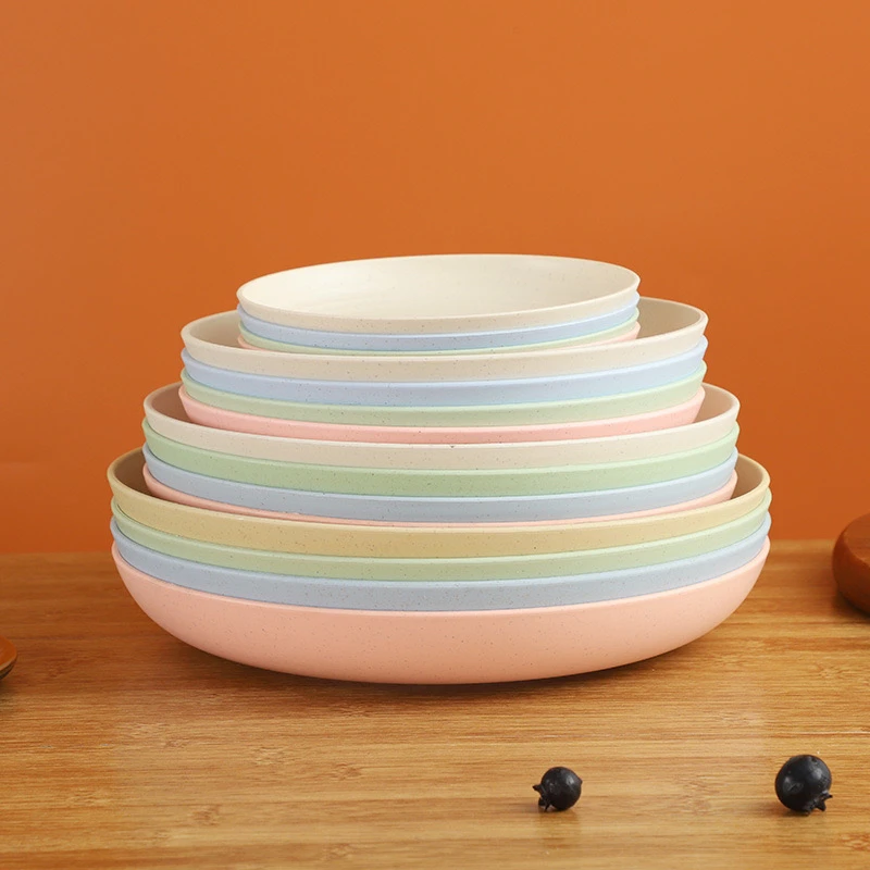 加厚款日式小麦秸秆塑料餐盘家用圆形 PP沙拉盘甜点盘厨房用品