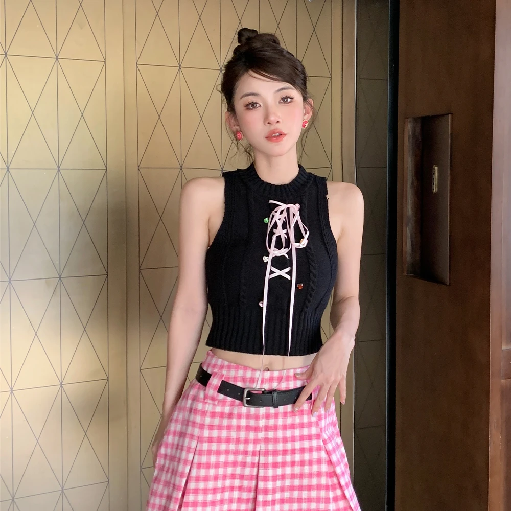 【林洁专属】 NeveNico 芭蕾风绑带无袖针织背心