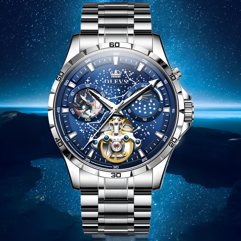 星辰大海机械表全自动夜光防水2024新款大气蓝色星星男士手表潮流