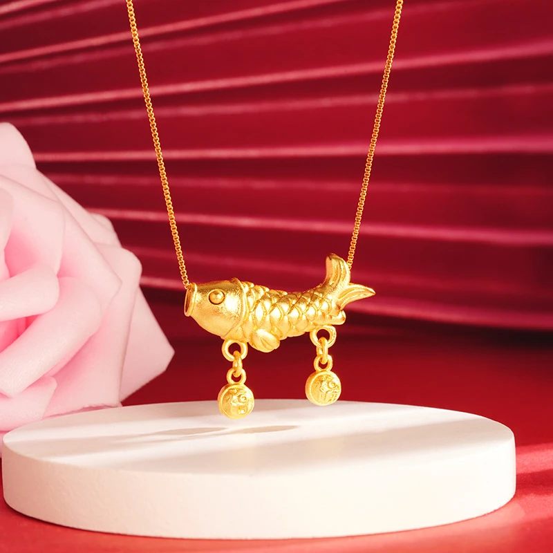 锦鲤小金鱼福字绣球项链