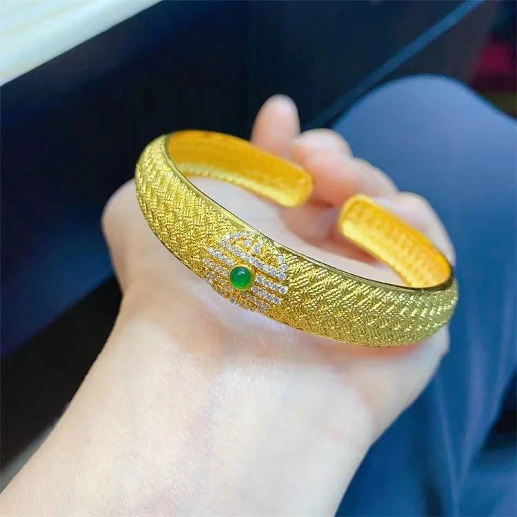 花丝绿珠福寿延绵手镯开口囍字手镯