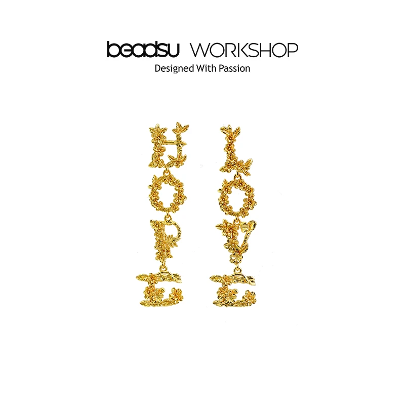 铜合金耳饰 beadsu workshop复古字母爱与希望耳环 耳针款 WE2879