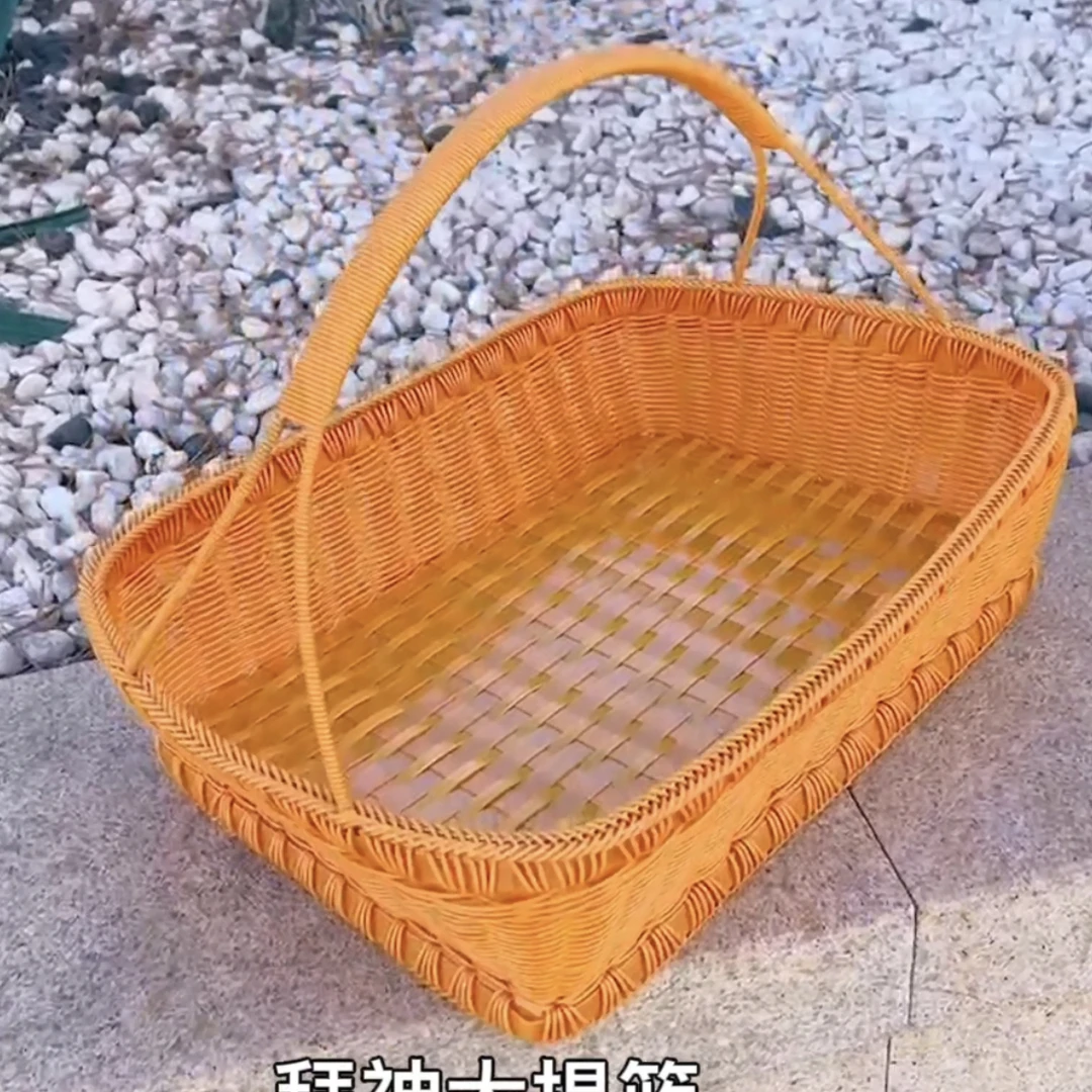 【丹丹】拜拜篮子藤编手提篮手工篮子超市长方形菜篮野户外家用