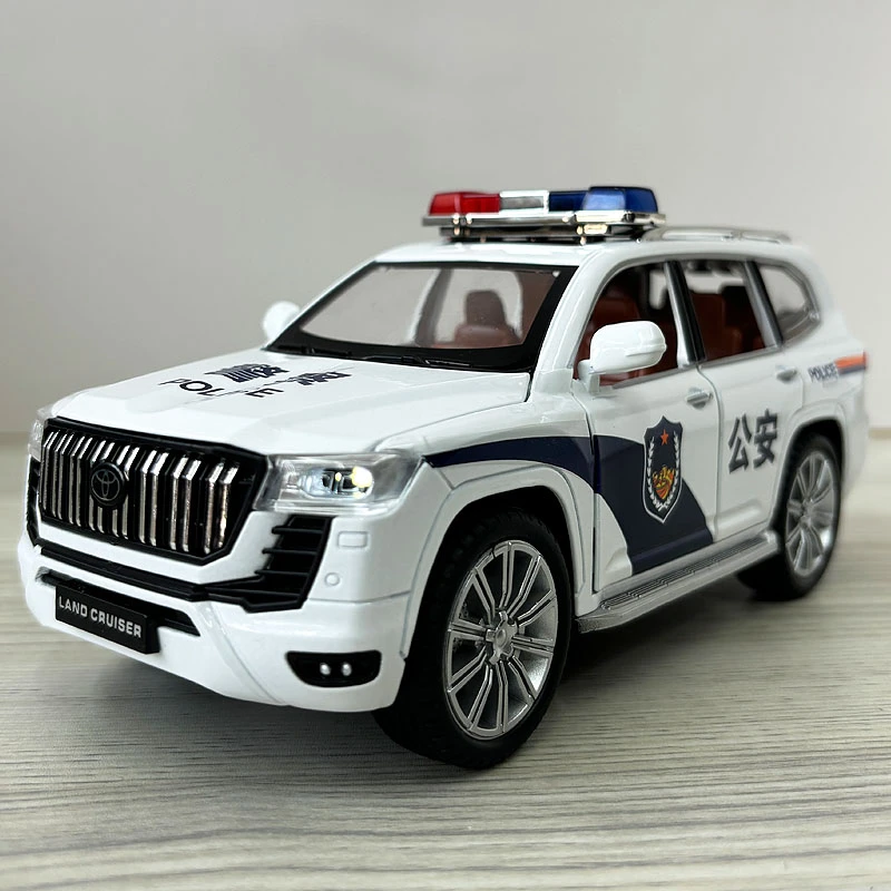 合金警车版酷路泽车模型带灯光音效1:24橡胶轮可开门收藏摆件礼物