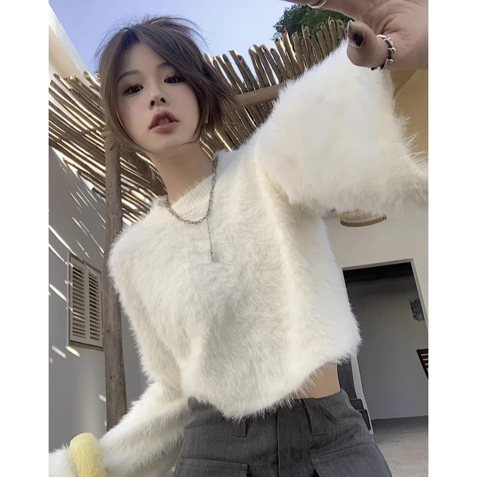 甜美温柔风软糯短款毛衣女秋冬外搭长袖百搭高级感针织衫上衣女潮