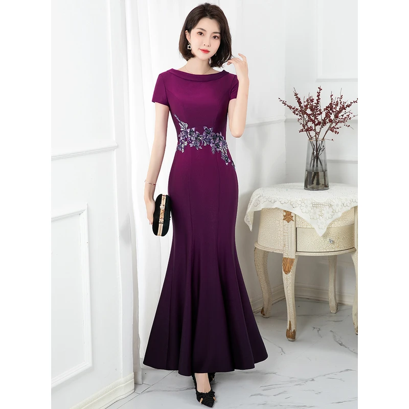 2025新款参加宴会高贵婚宴鱼尾长款春婚礼喜妈妈优雅主持人礼服裙