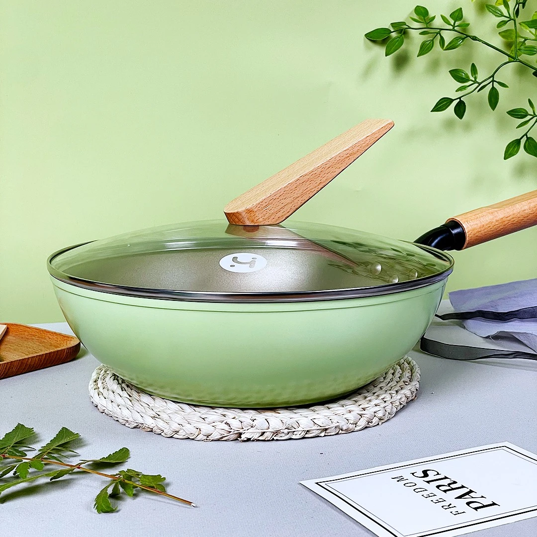 【高颜值】绿色不粘锅炒锅煎蛋煎鱼多功能平底麦饭石炒锅不挑灶