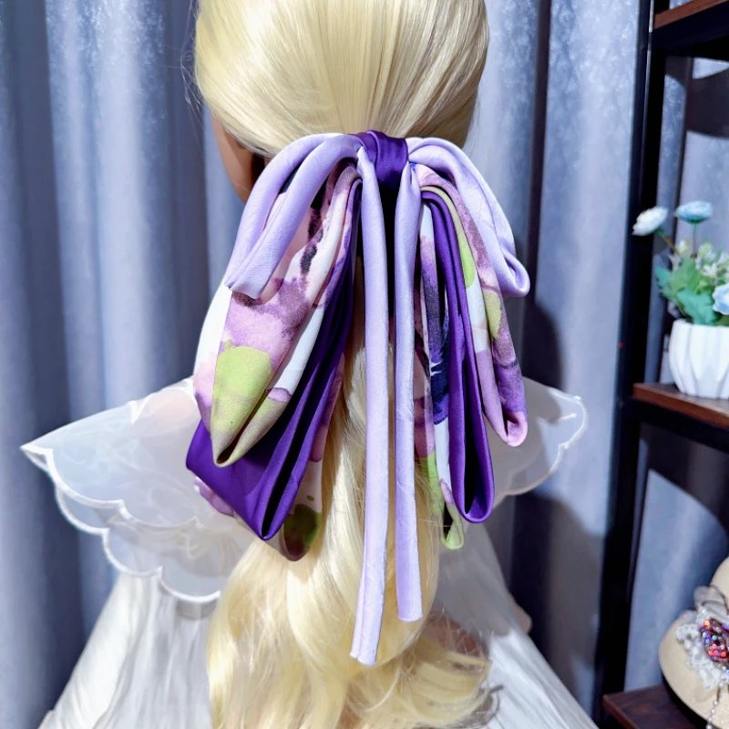 高档缎面蝴蝶结马尾夹半发抓夹轻奢风高级感飘带后脑勺发饰头饰