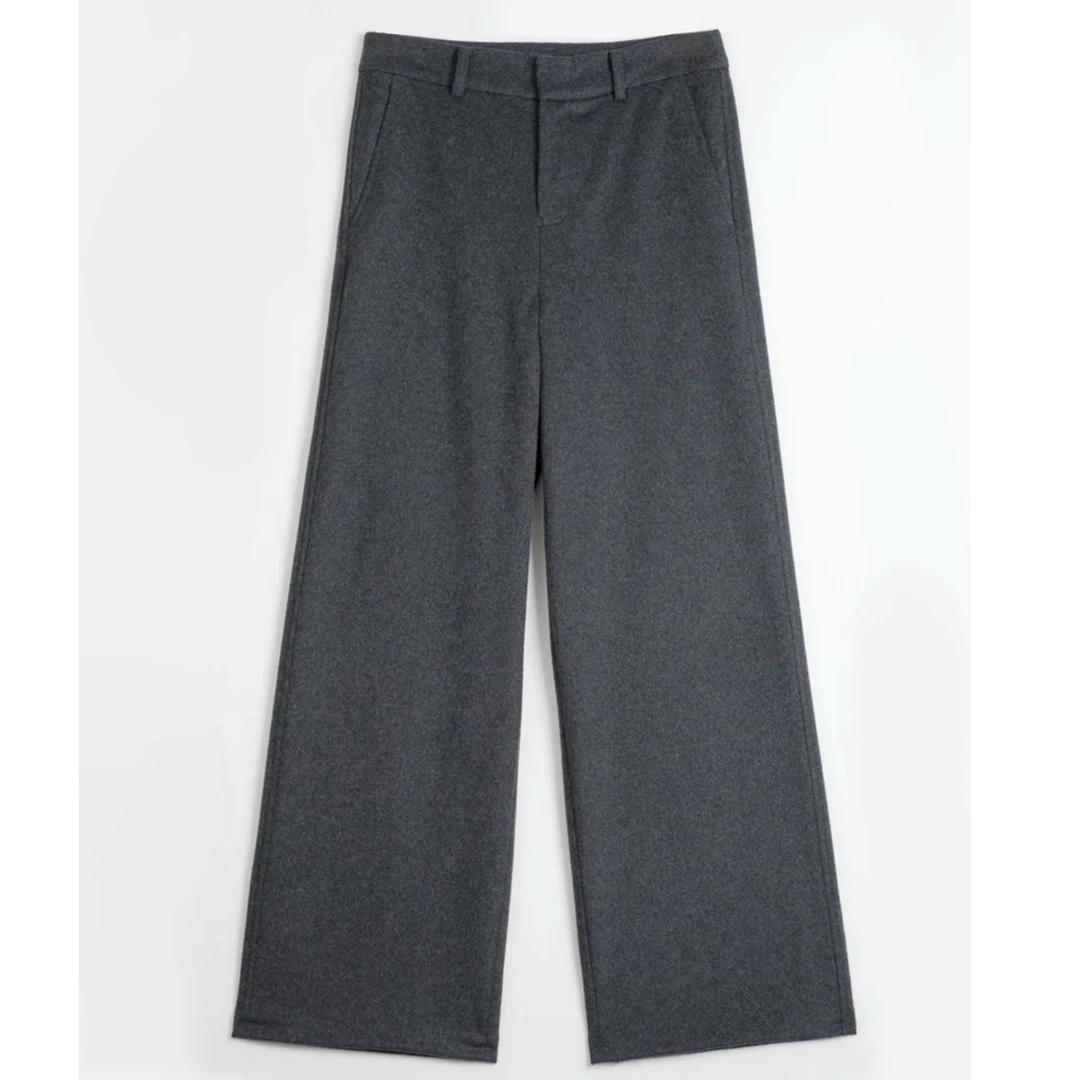 2024秋冬毛呢面料，高级羊毛羊绒高腰直筒裤简约极简长裤