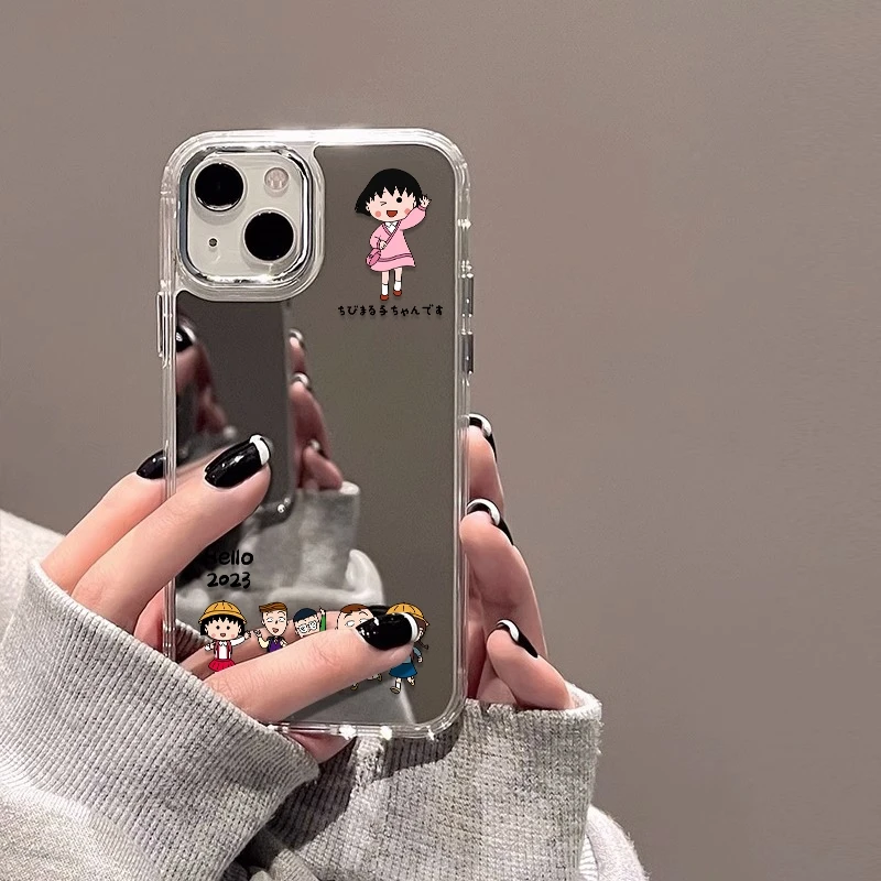 新款小丸子适用苹果iphone手机壳镜面15promax镜子14补妆13外壳16