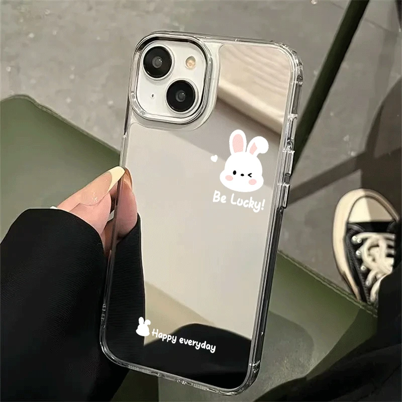 小白兔适用苹果镜面手机壳15promax简约14小众13创意16可爱11外壳