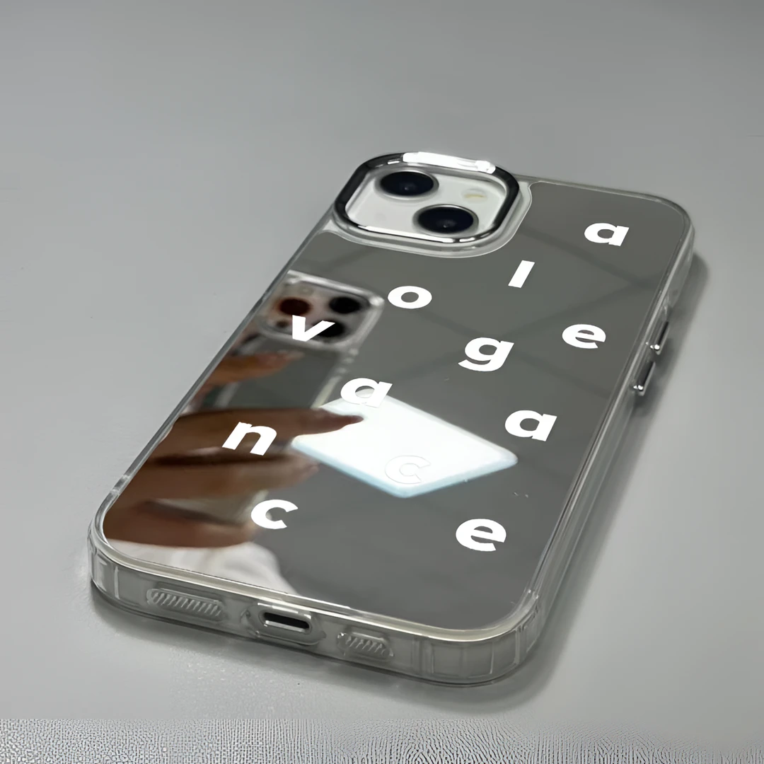 简约英文字母适用苹果镜子面手机壳iphone15小众14补妆13promax个