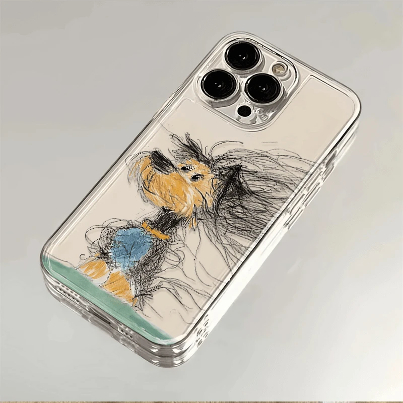 凌乱狗狗适用苹果手机壳15pro透明iphone创意14小众13全包16外壳7