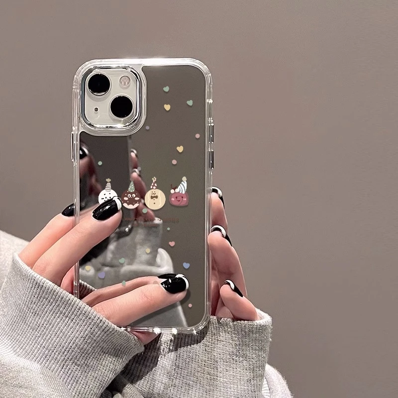 可爱卡通适用苹果iphone11手机壳镜面15promax镜子14补妆13外壳16