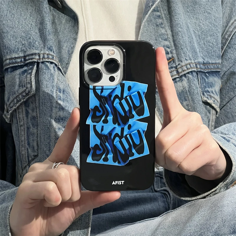 蓝色胶带适用苹果手机壳iphone15潮牌14情侣13promax小众新创意11