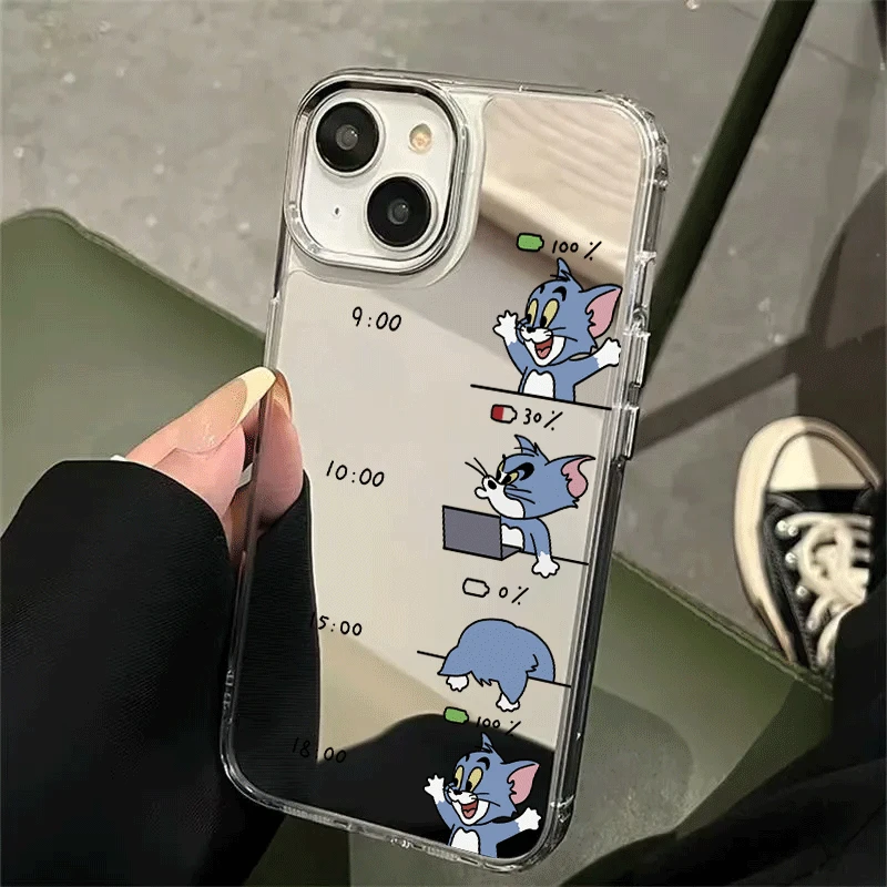 汤姆猫适用苹果iphone手机壳镜面15promax镜子14新款13可爱16外壳