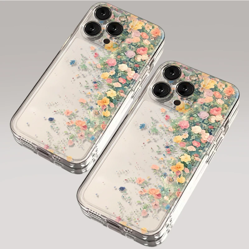 花之盛宴适用苹果透明手机壳小众11pro女款16全包13小清新14外壳x