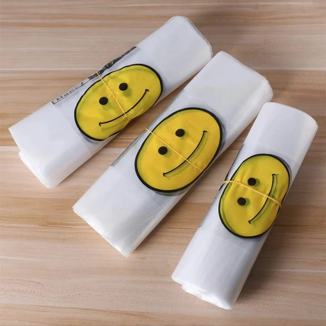 点砚全新料笑脸塑料袋加厚型外卖打包方便袋吃一次性手提背心袋大