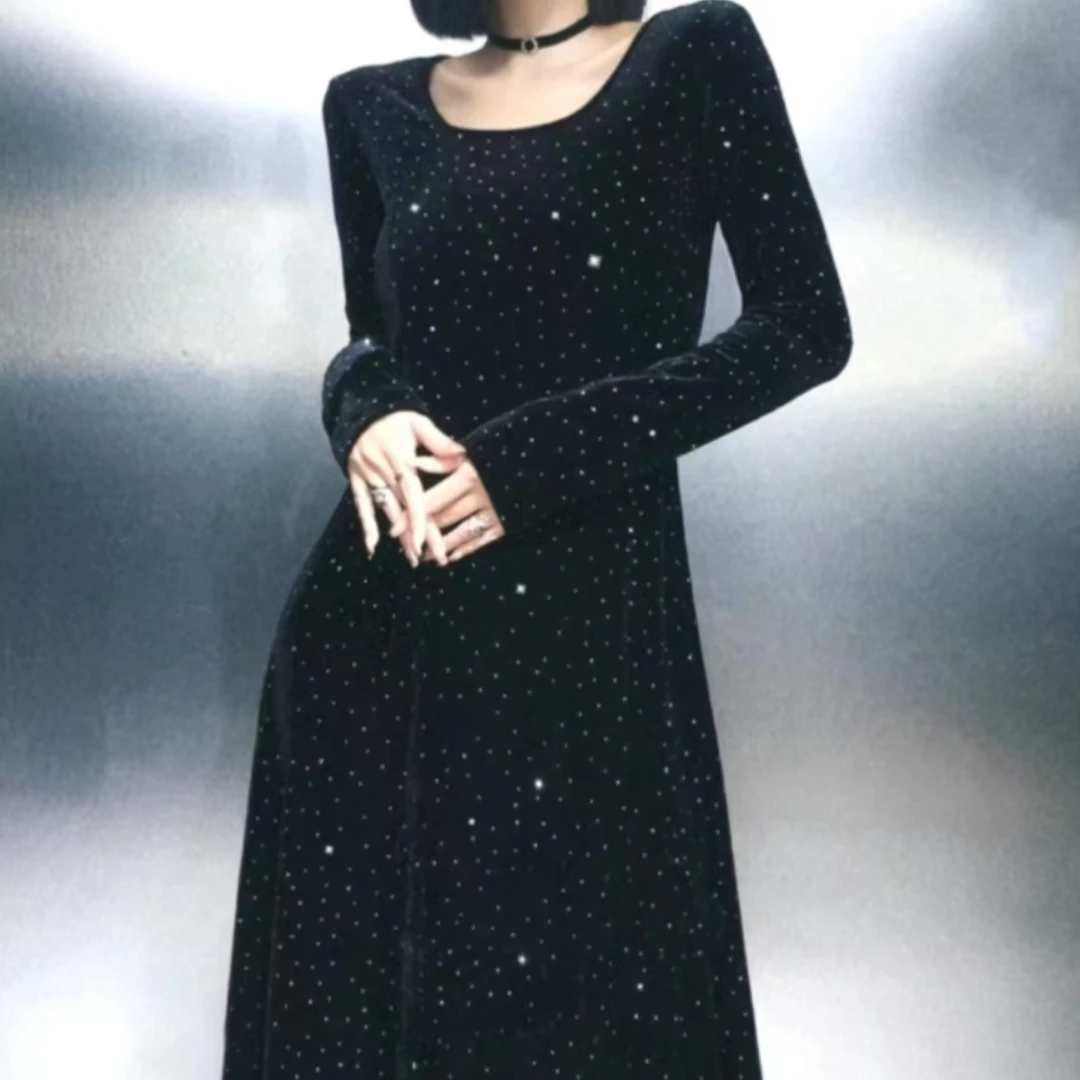 82145-2(小夜曲满天星长袖)-满天星女装连衣裙轻奢百搭长袖