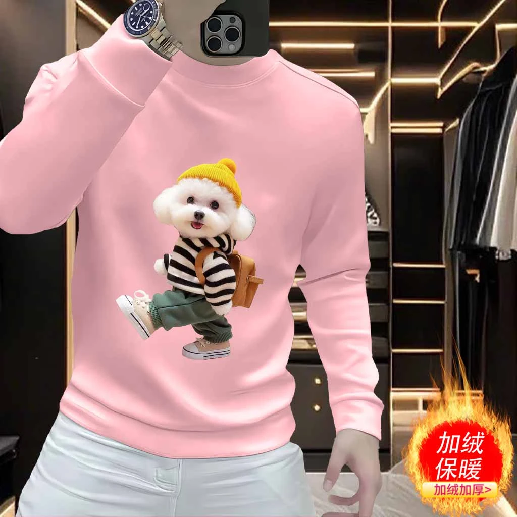 起步走小狗  秋冬新款爆款潮牌加绒设计纯色卫衣男士男装重磅卫衣