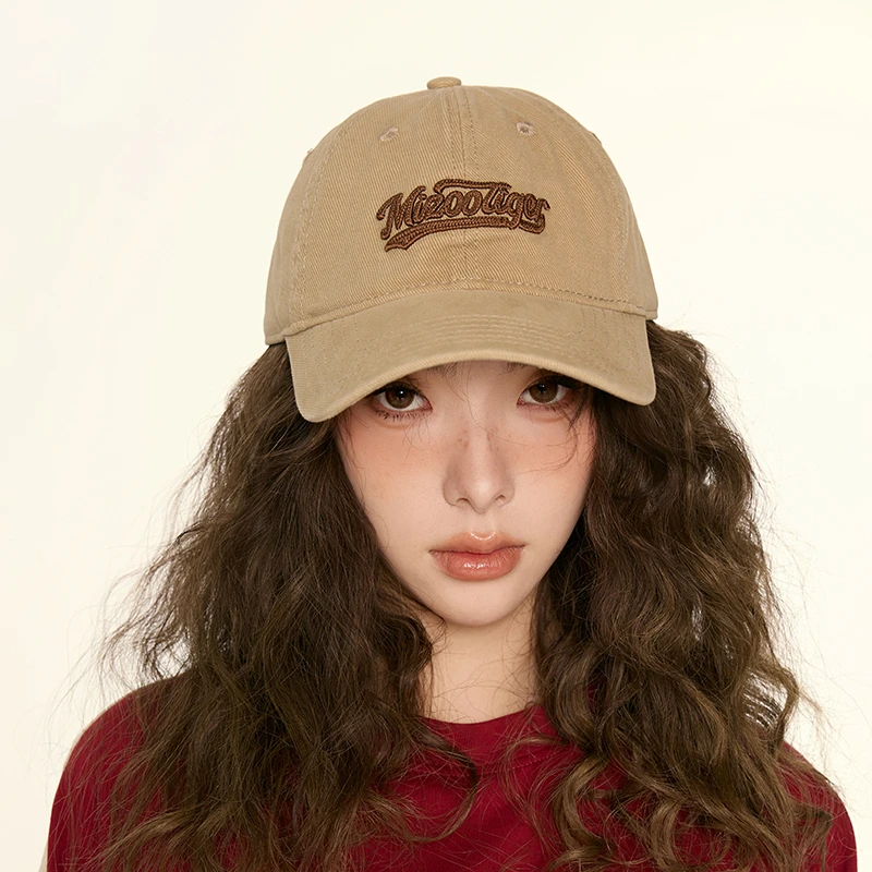 美式复古显白卡其色鸭舌帽子女宽檐适合圆脸街头休闲软顶棒球帽男
