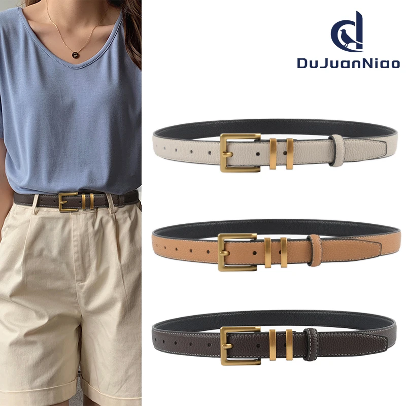 墨藤黑色真皮韩版复古女士荔枝纹头层牛皮配牛仔裤休闲裤女款腰带