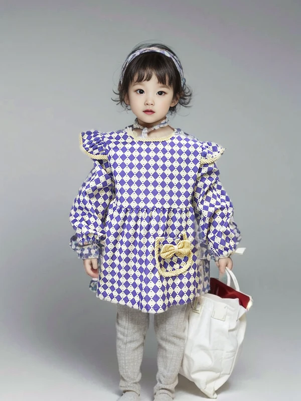 洋气宝宝罩衣韩版女宝小香风秋冬款儿童女童小童婴儿反穿衣格子