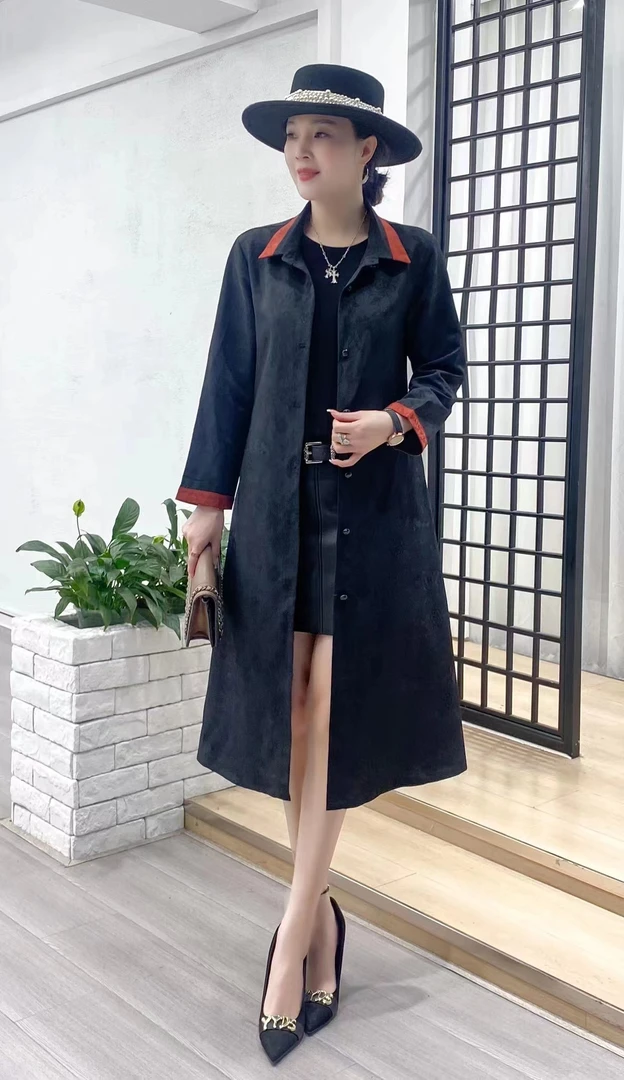 5067 衬衫领提花缎薄款风衣