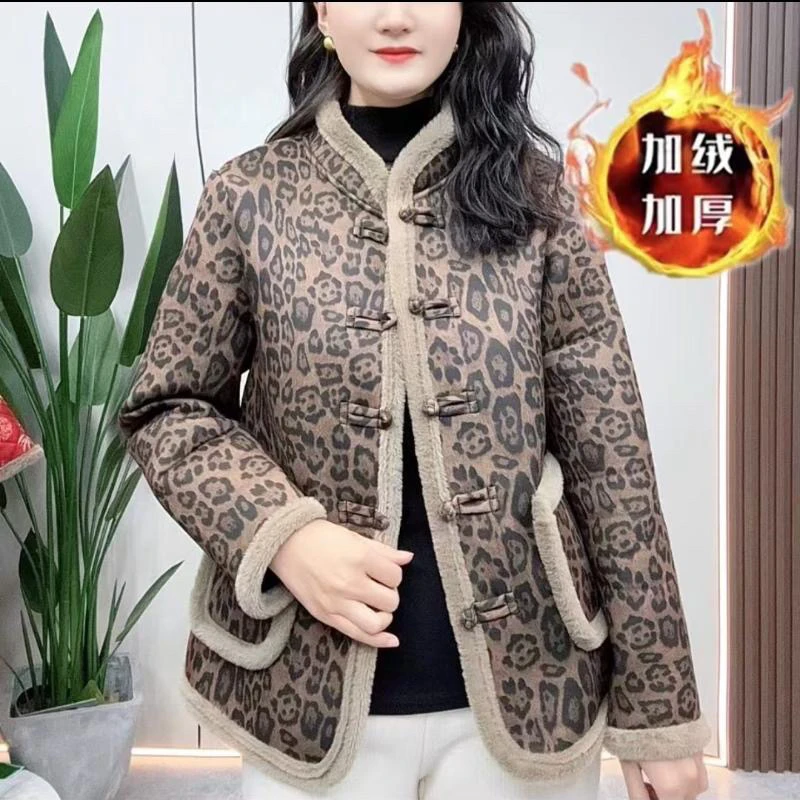 3502 加绒加厚秋冬新中式盘扣时尚百搭妈妈装外套