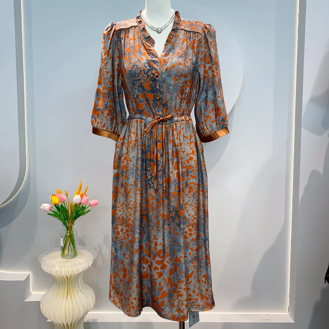 5818 春夏收腰显瘦V领碎花气质时尚连衣裙