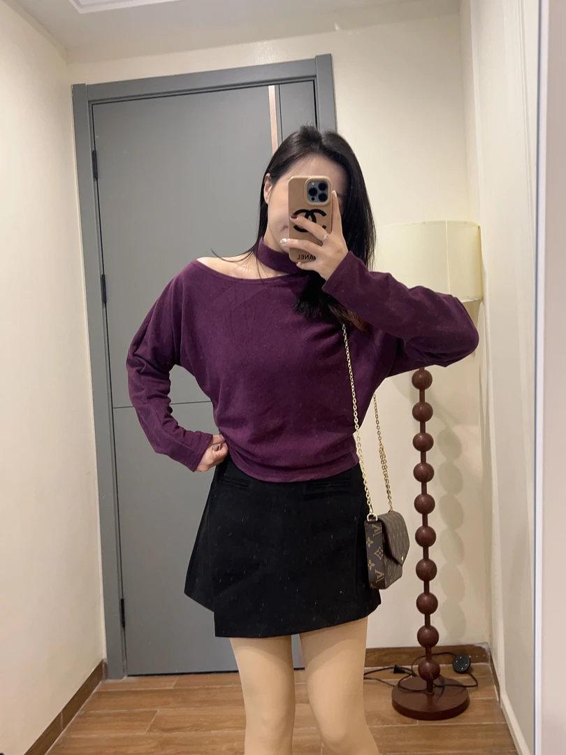 GRR【磨毛挂脖】高级感小香肩挂脖长袖T恤