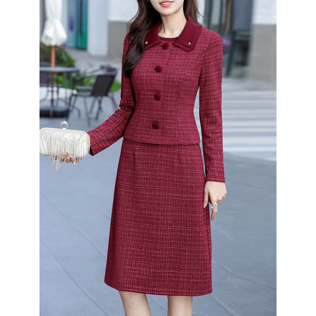 两件连衣裙套装女2023年新款冬季贵夫人阔太太名牌气质小香风套裙