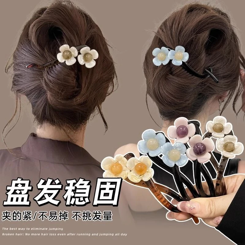浪漫花朵一字夹气质后脑勺盘发扭扭夹百搭发卡鲨鱼夹安全替代品女