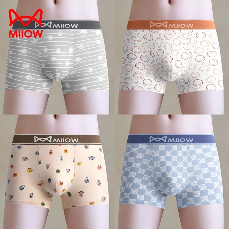 MiiOW/猫人青少年内裤男生纯棉透气大码宽松运动可爱四角平角底裤