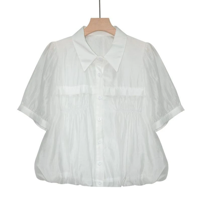 韩版纯色小众设计衬衫女2024年夏季新款宽松洋气显瘦舒适减龄小衫
