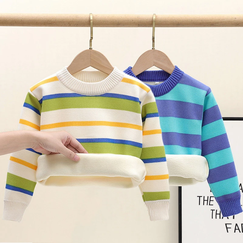 儿童毛衣男童加绒一体女童2024秋冬新款打底衫中大儿童宝宝套头衫