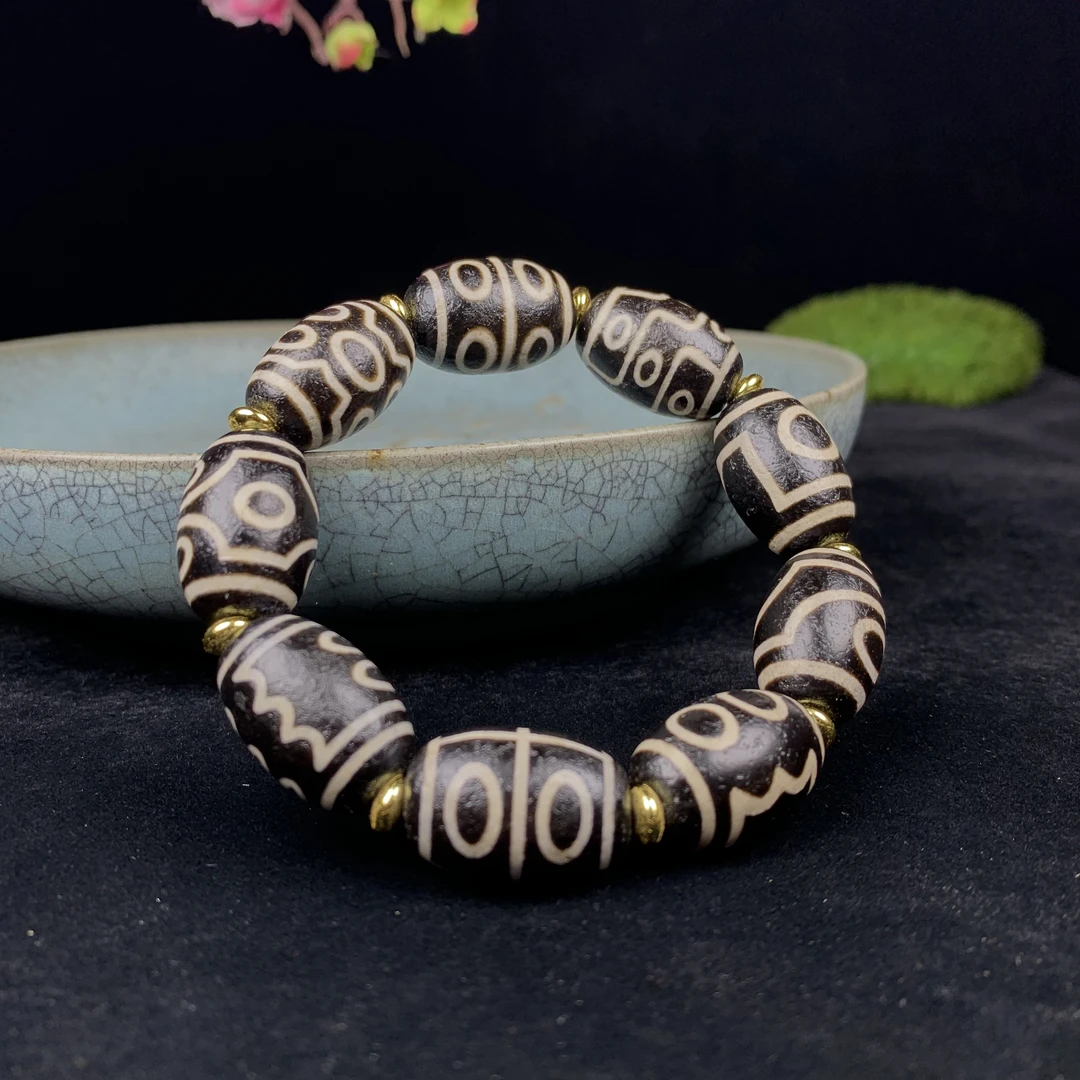 藏式黑白包浆老玛瑙1眼至9眼全珠手串