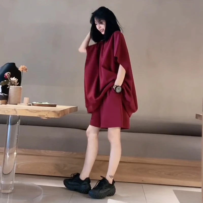 运动套装女夏季2024新款美式复古高级感时尚休闲T恤短裤两件套潮