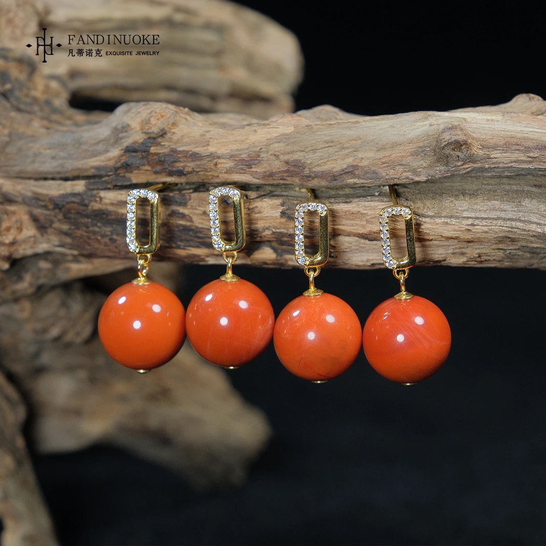 【加加专属】10 MJ3598-南红柿子红赤玉耳钉-多样性发一件-12mm