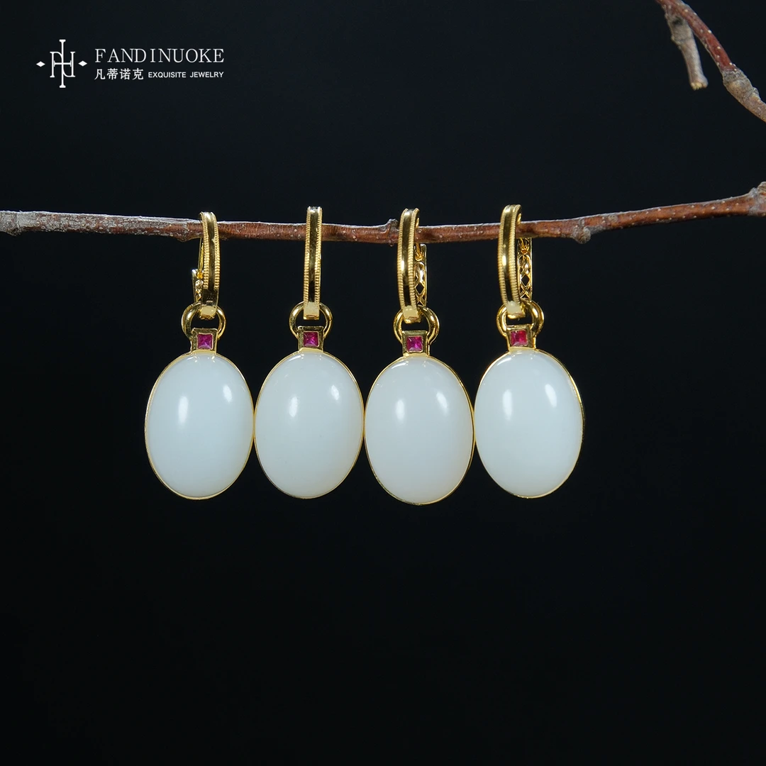 【加加专属】21 MJ8335-18K金镶和田玉耳钩-多样性发一件-18×13×8mm